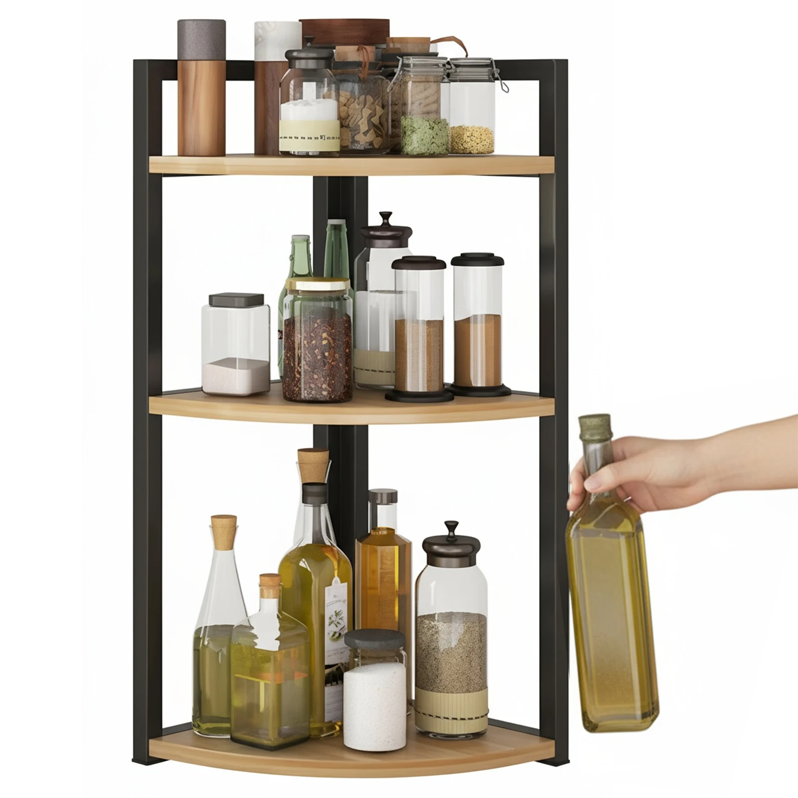 2/3-Tier Metal Countertop Shelf Metal Kitchen Corner Organizer Rack for Cabinet/Bathroom/Countertops/Utensils