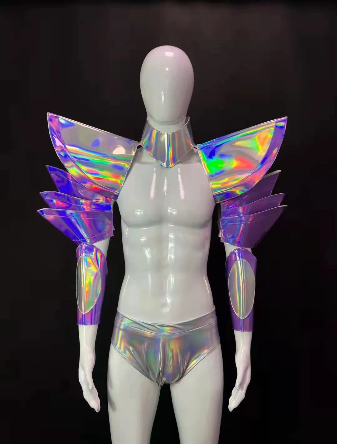 

Muscle Men's Space Mirror Armor Club Nightclub DJ Sexy Silver Costume Stage Wear Cuff Outfit Bar Dancer Performance Party Rave