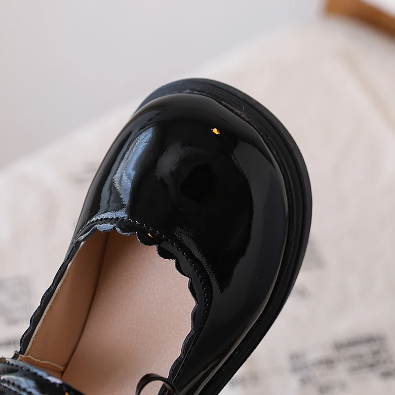 Black Leather Kids Mary Jane Flat Shoes for Girls