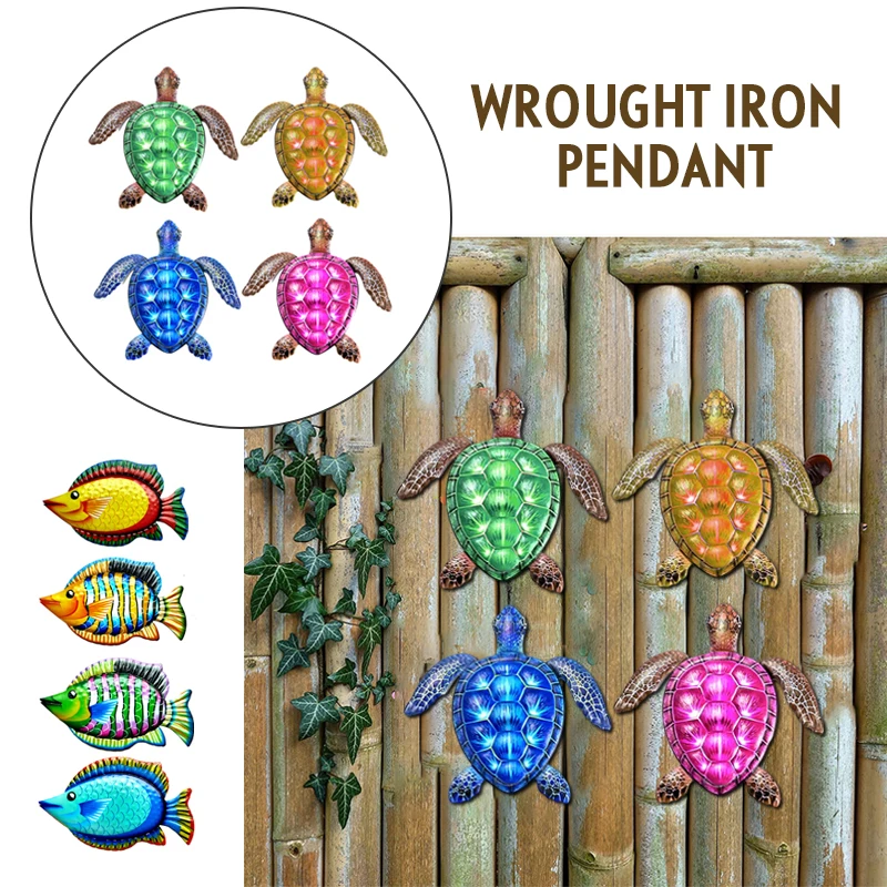 

Hand-Painted Metal Fish Turtle Art Wall Decor Coastal Ocean Sea Hanging Decorations Garden Pool Decor