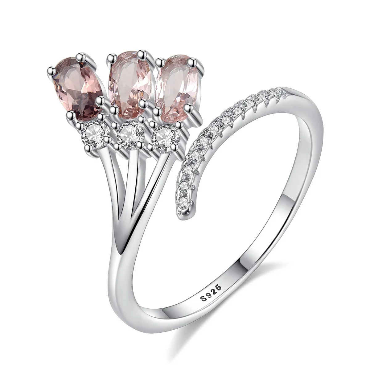 

Genuine 925 Sterling Silver Open Finger Rings for Women Clear CZ Adjustable Rings Fine Jewelry Bijoux