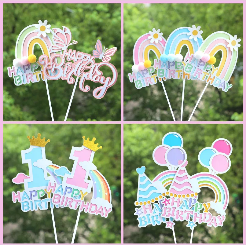 Crown Cake Topper Butterfly Castle Rainbow Sun Moon Kids Girl Party Baby Shower Cupcake Toppers Decorazione Forniture Da Forno Fai Da Te