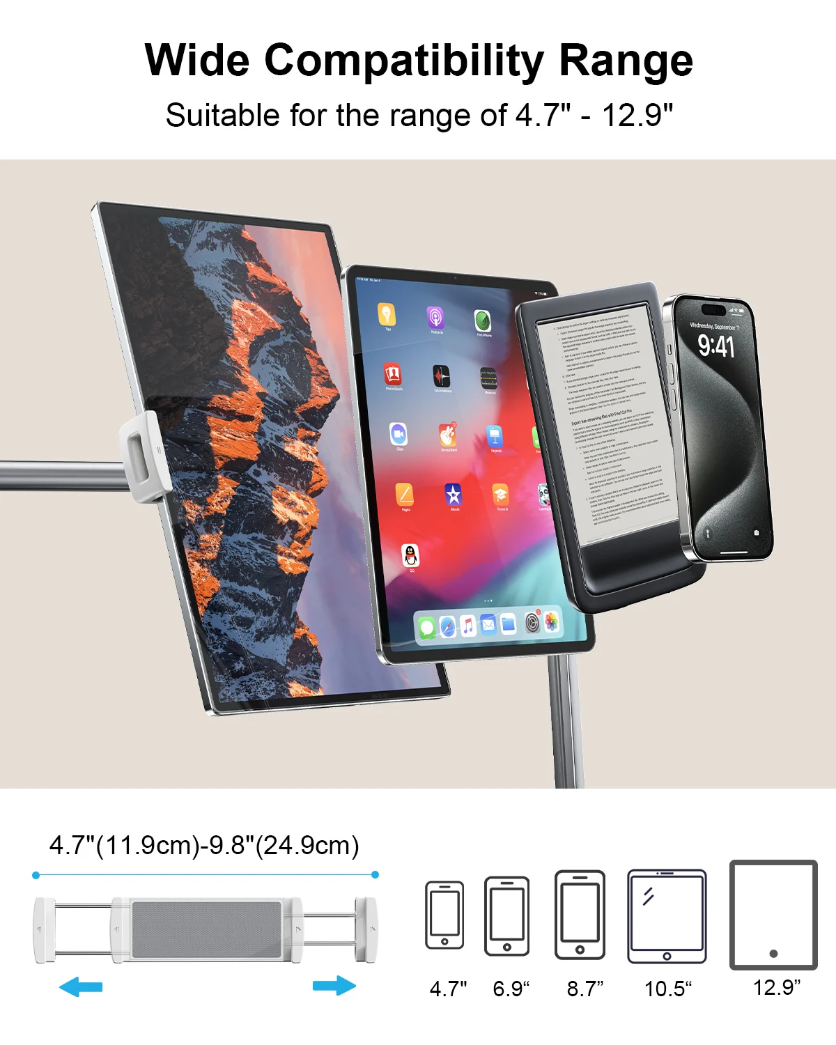 Eary Foldable Tablet Phone Holder Stand for Bed Overhead Mount for Live Vlog Streaming Video fits for iPhone Samsung 4.7-12.9"In