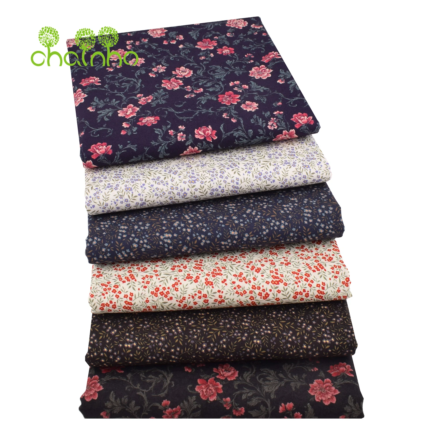 Chainho,Printed Plain Weave Poplin Cotton Fabric,DIY Quilting Sewing Material,Patchwork Cloth,Floral Series,2 Sizes,15PC225