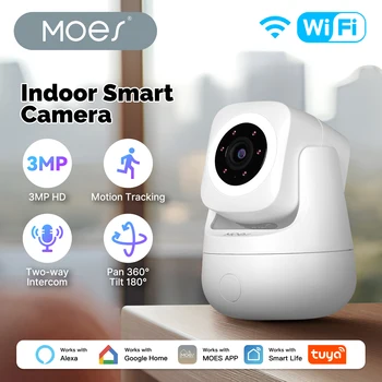 MOES Tuya WiFi Smart Camera Indoor 3MP HD Pan 360° Tilt 180° Home Monitoring Surveillace Work with Alexa Google Home 1