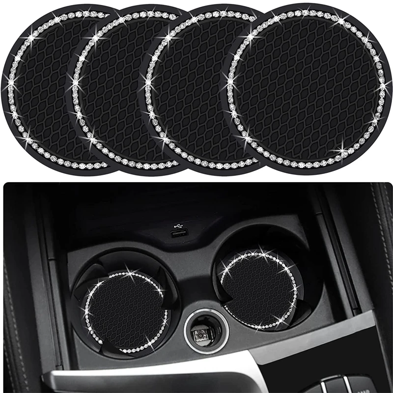 Frienda 2 in 1 Multifunctional Car Cup Holder Vehicle Mounted Water Cup  Drink Holder and 2 Piece Bling Car Cup Holders Crystal Car Pads for Car