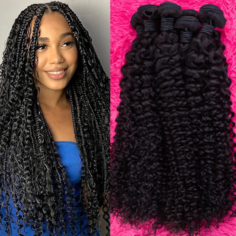 Curly Human Hair Bundles Hair Extensions For Women Natural Black Solid Color Raw Brazilian Braiding Deep Wave 100% Human