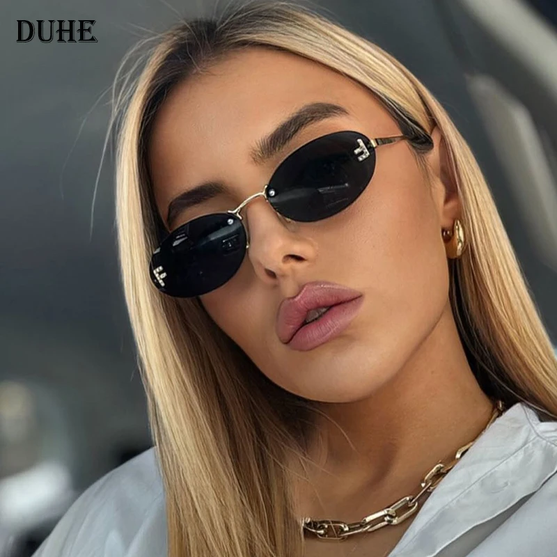 F Letter Frameless Oval Sunglasses – Retro Small Frame UV400 Protective Women’s Fashion Shades Safety Accessories Sunglasses