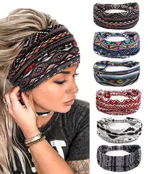 Boho Floral Stretch Bandana Headbands for Women - Non-Slip Knot Hair Scarf (Six piece set 08)