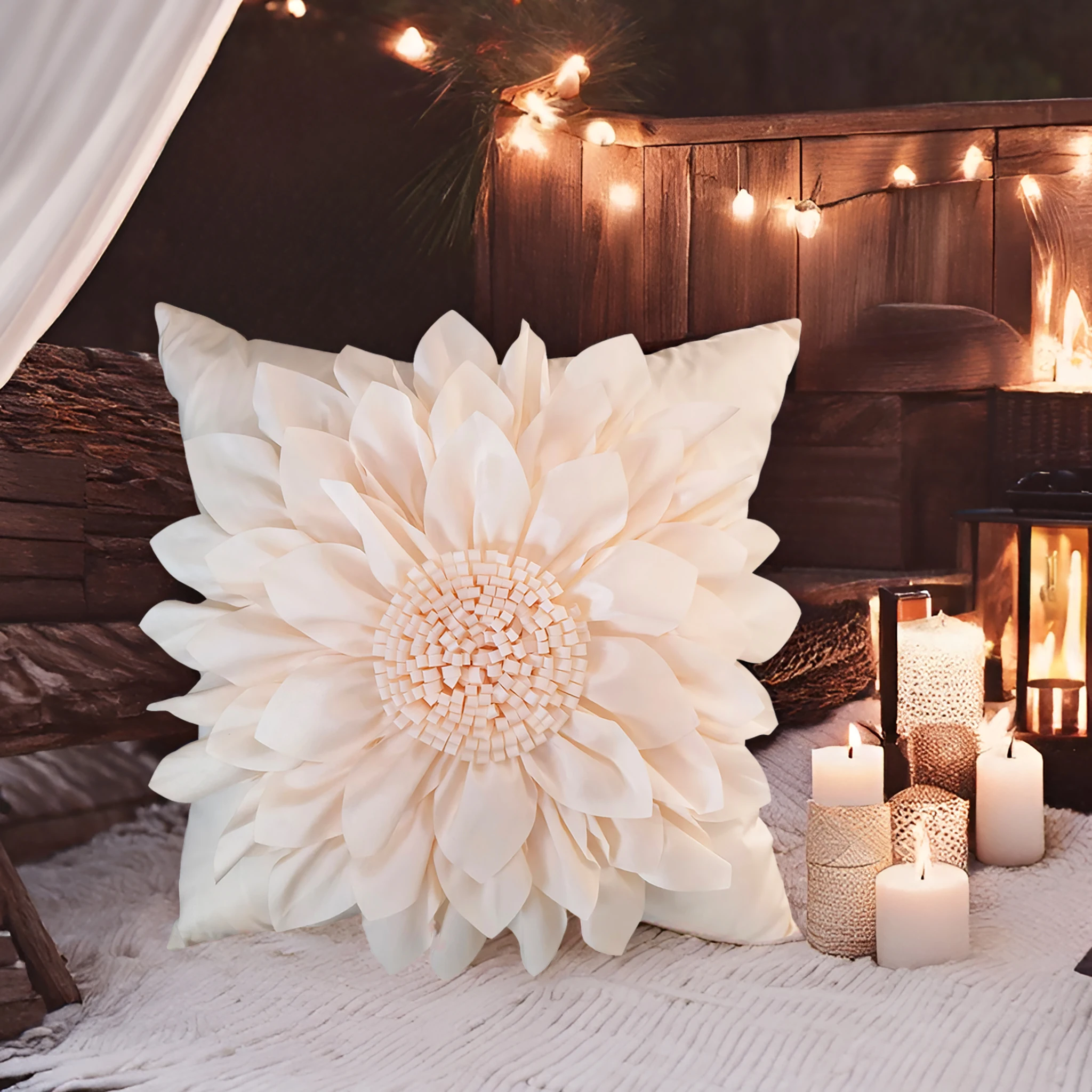 Cream Decorative Cushion Covers For Sofa 3D Sunflower Pillow Cover Luxury Handmade Bed Couch Bohemia Ivory White Pillow Case