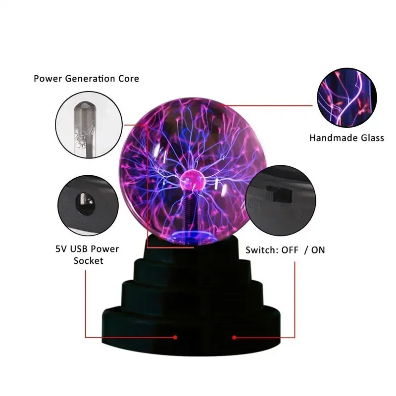High-clarity glass plasma ball with EU plug and AC power.