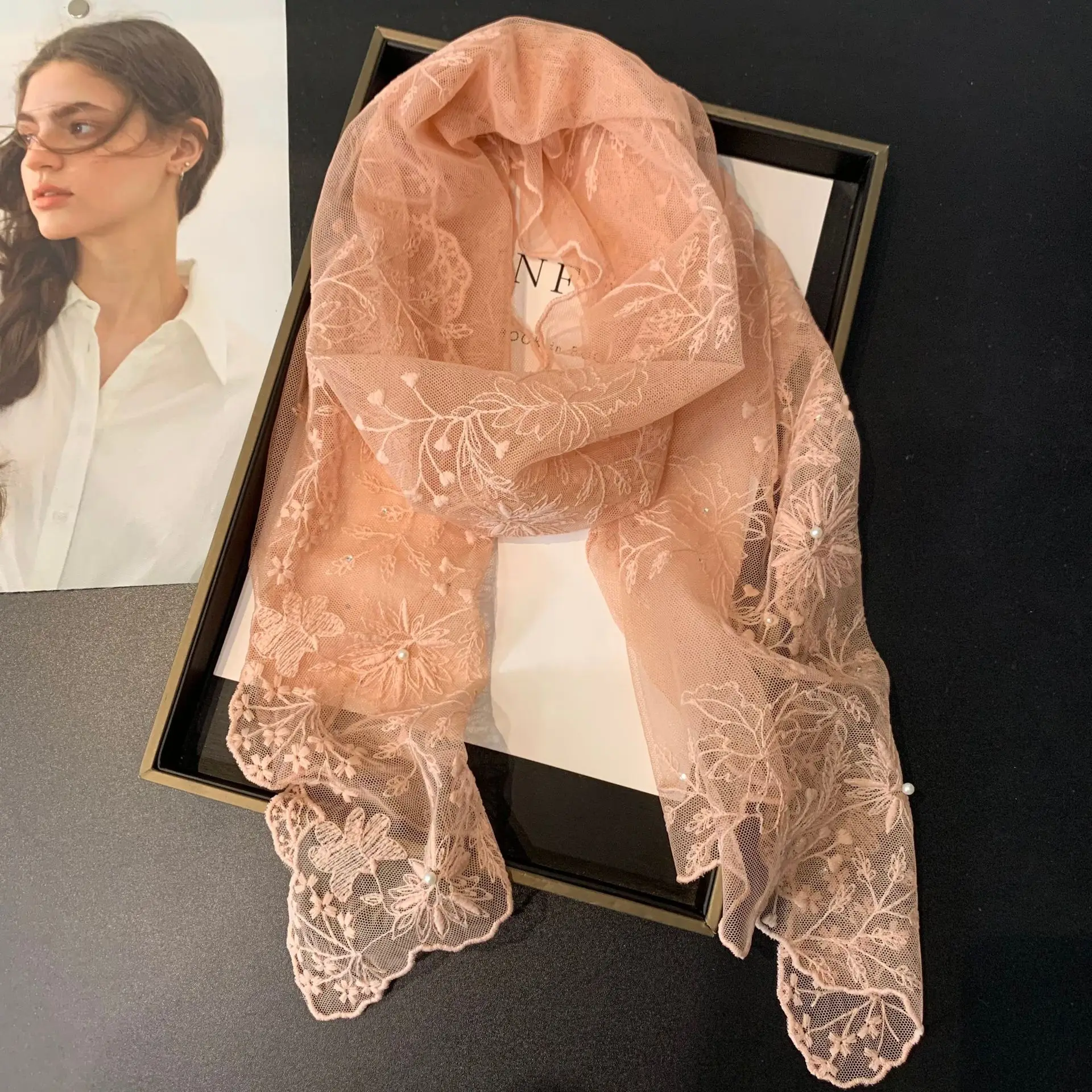 Lace Embroidered Small Scarf 1