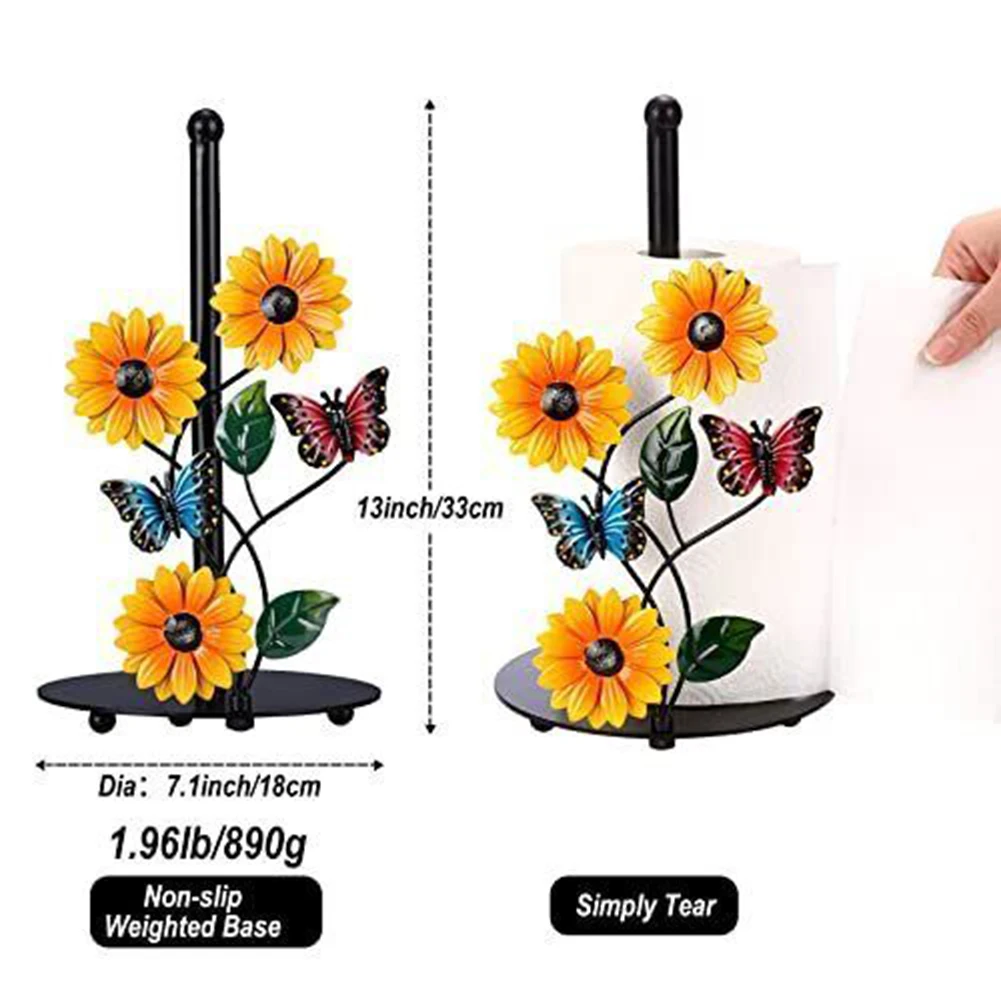 

Kitchen Paper Towel Holder with Sunflower and Butterfly Design Enhance Aesthetic Appeal Suitable for Various Rooms