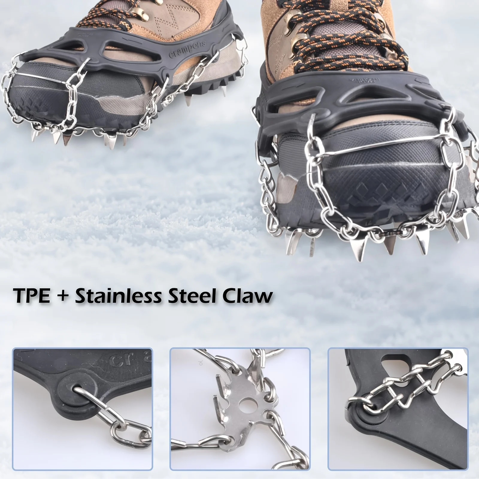 8 Teeth Steel Ice Gripper Spike for Shoes Anti Slip Climbing Snow Spikes Crampons Cleats Chain Claws Grips Boots Cover
