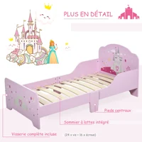 HOMCOM Lit Enfant 140 x 70 cm - lit d'enfant Design Princesse Motif château - sommier à Lattes Inclus - MDF Contre-plaqué Rose 6