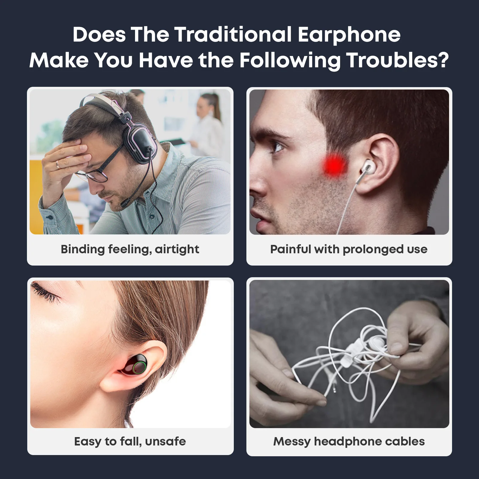 Wireless Waterproof Bone Conduction Sports Headphones with Earhooks