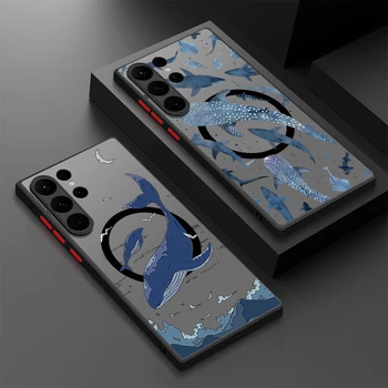 Whale Shark Magnetic Case For Samsung Galaxy S26 S25 S24 S23 S22 Ultra S24 S25 FE A17 A16 A56 A55 A15 A35 A26 A36 5G Matte Cover 1