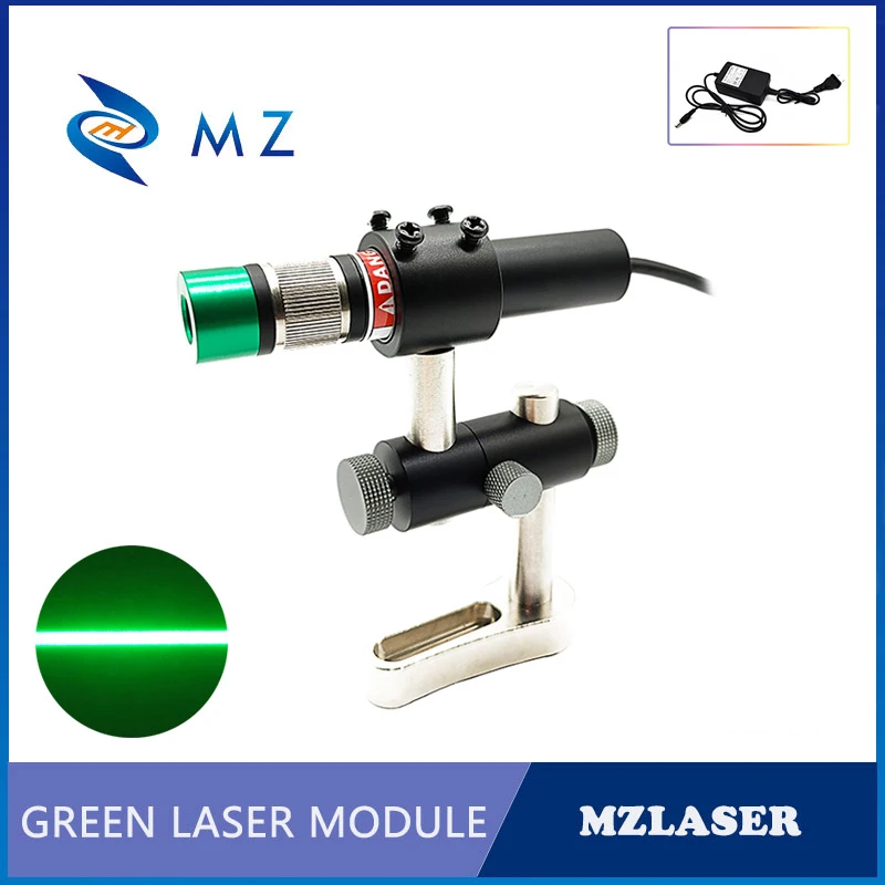 

High Brightness Green Line Laser Diode Module Adjustable Focusing D18mm 520nm 100/200/300mw Industrial With Bracket+Adapter