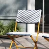 Ciel Two Piece Folding French Bistro Chairs - Navy and White PE Rattan - Natural Finish Metal Frames - Indoor/Outd 6