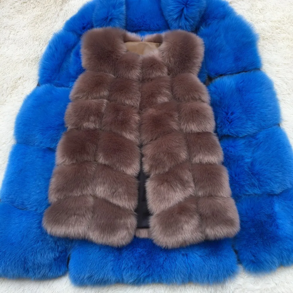 Faux Sliver Fox Fur Vest Women Winter Fashion Medium Long Artifical Fox Fur Vests Woman Warm Fake Fox Fur Coats Female Ladies parka coat