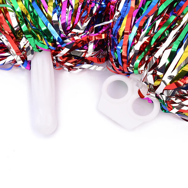 25g 50g 100g Plastic Handle Cheering Cheerleading Colorful Metallic Rainbow Pompoms Cheerleader Flower Foil Pom Poms