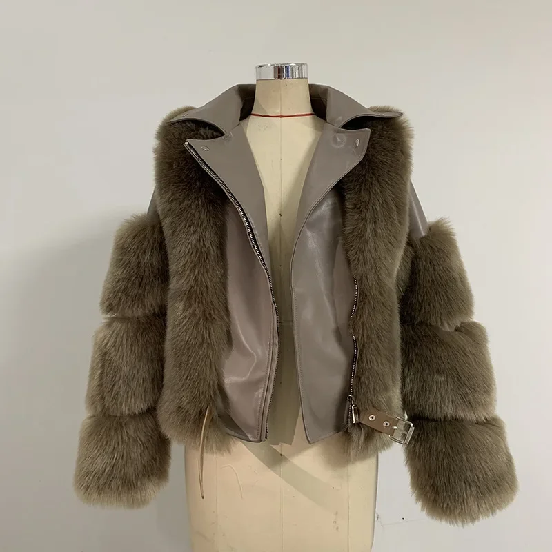 Fur Jacket for Women's Winter Fox Like Fur Jacket Fashionable Cotton Jacket Warm Motorcycle Coat