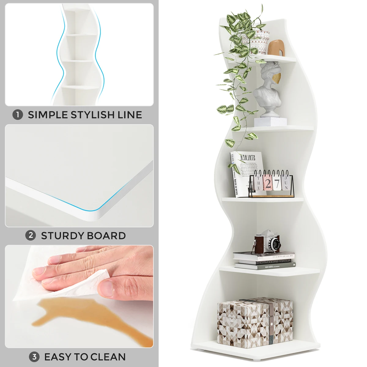 Tribesigns Modern 5-Tier Wall Corner Bookshelf, Stylish Corner Small Bookcase Storage Rack Plant Stand with Unique — view 5