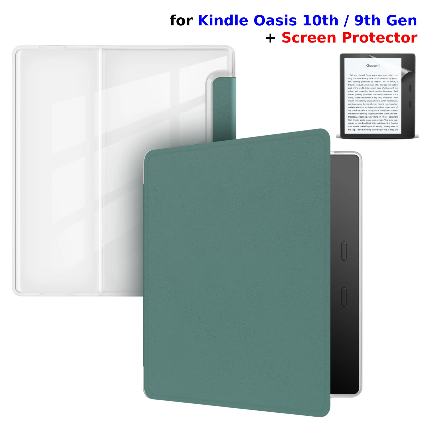 Premium PU Leather & Transparent Acrylic Sleep Cover for Kindle Oasis 7 with Screen Protector