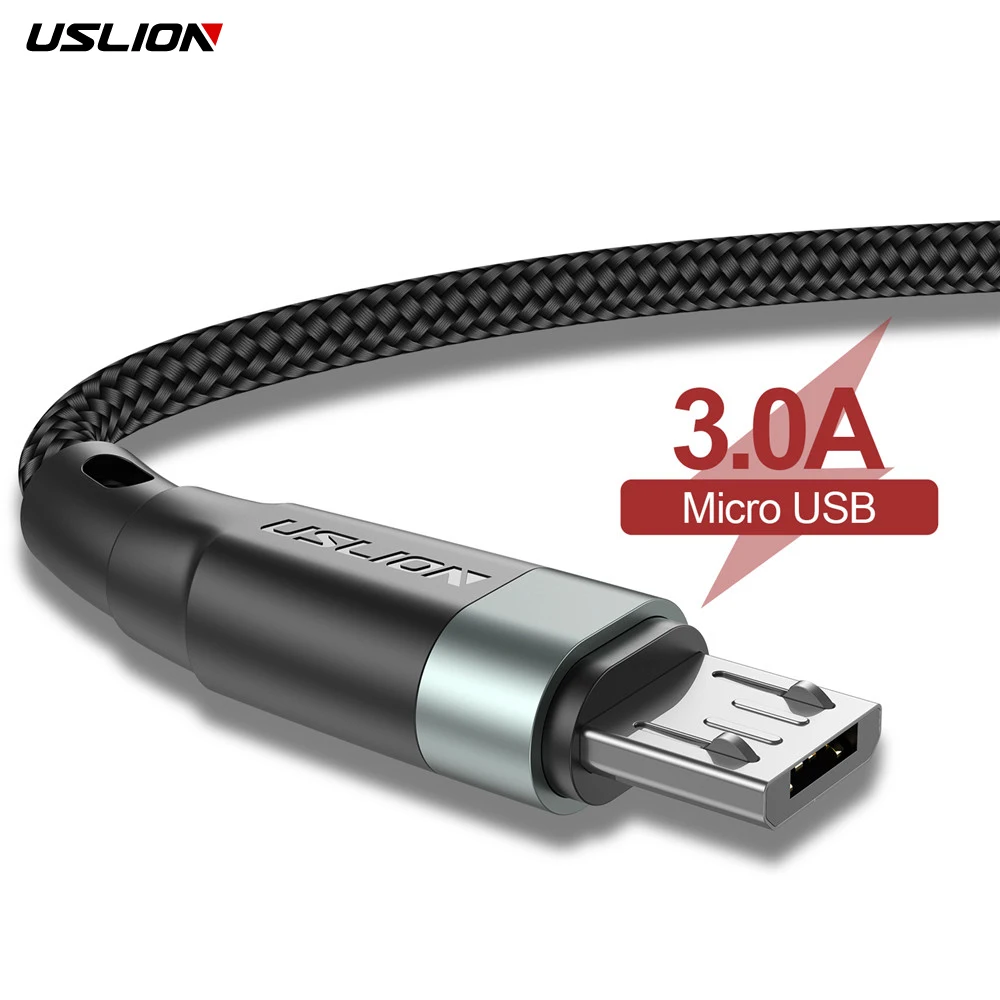 USLION Micro USB кабел Кабел за бързо зареждане за Xiaomi redmi note 5 Micro USB кабел за данни Зарядно устройство Quick Charge 3.0 кабел Черен Сив