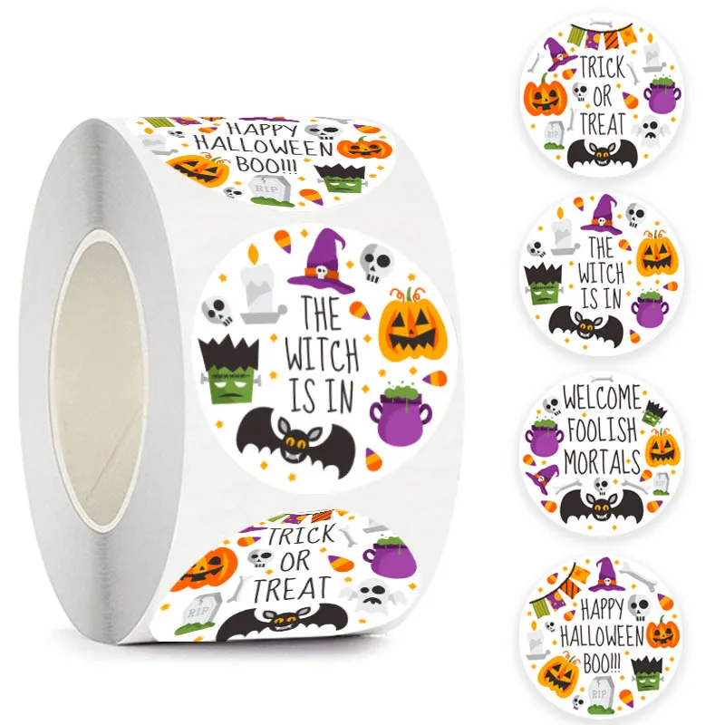 

500 Pcs Round Halloween Label Stickers Cute Smile Pumpkin Seal Sticker DIY Decorative Labels Halloween Party Favors Supplies