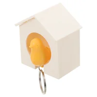 Birdhouse Key Ring - White House with Yellow Bird 1