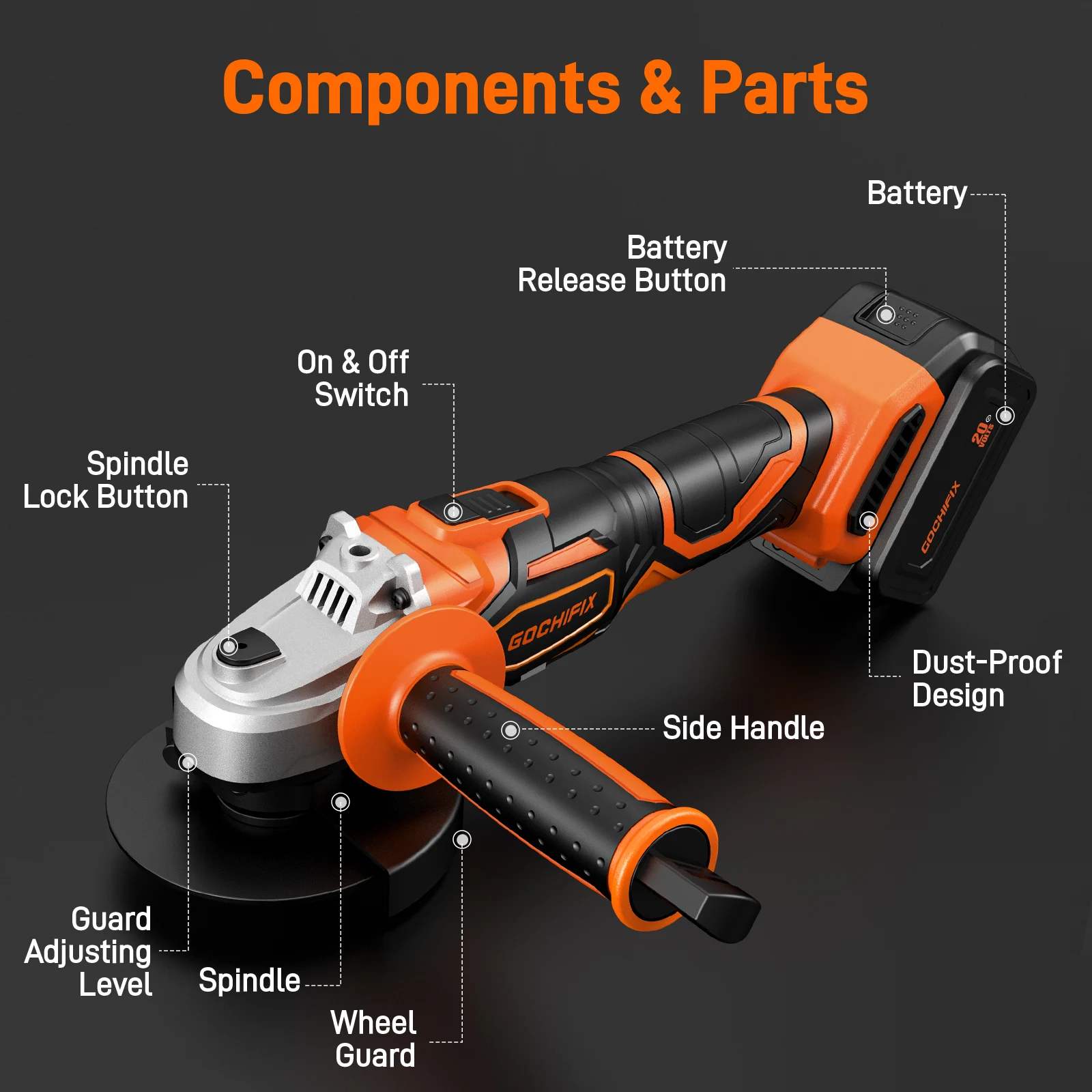 Cordless Angle Grinder Brushless Tool with 4Ah Li Ion Battery