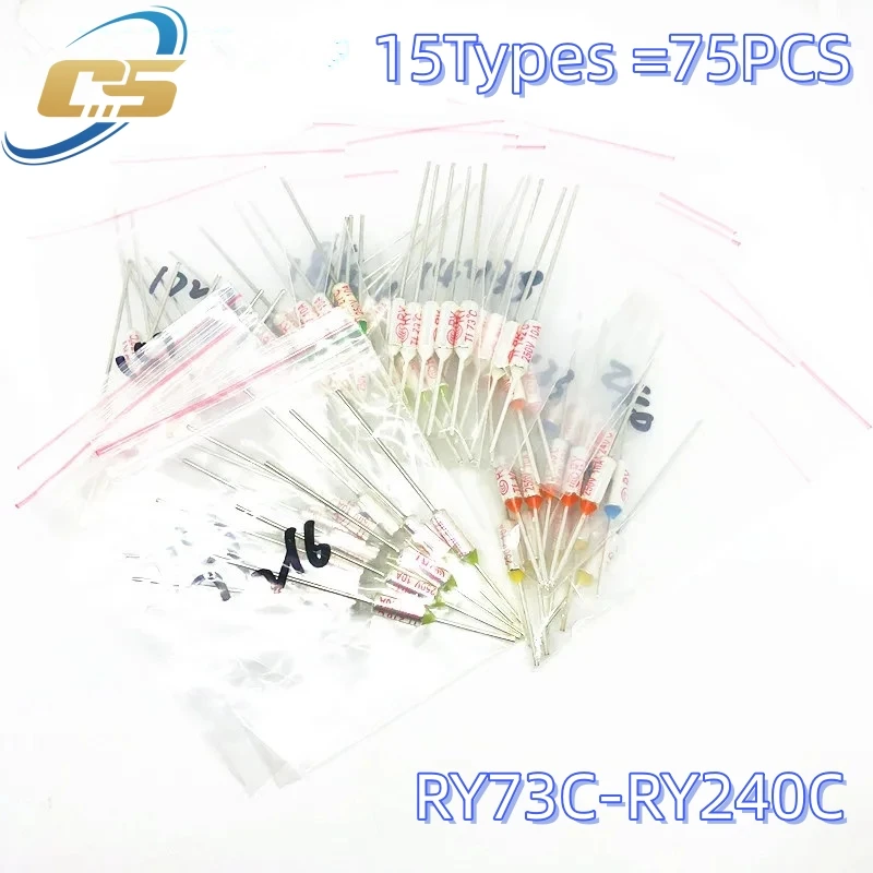 Assortment Kit Thermal Fuse 10A 250V Thermal Cutoffs 73C degree-240C Degree Temperature Fuse Switch RY-113 240 15 Values = 75Pcs thermal fuse,temperature switch