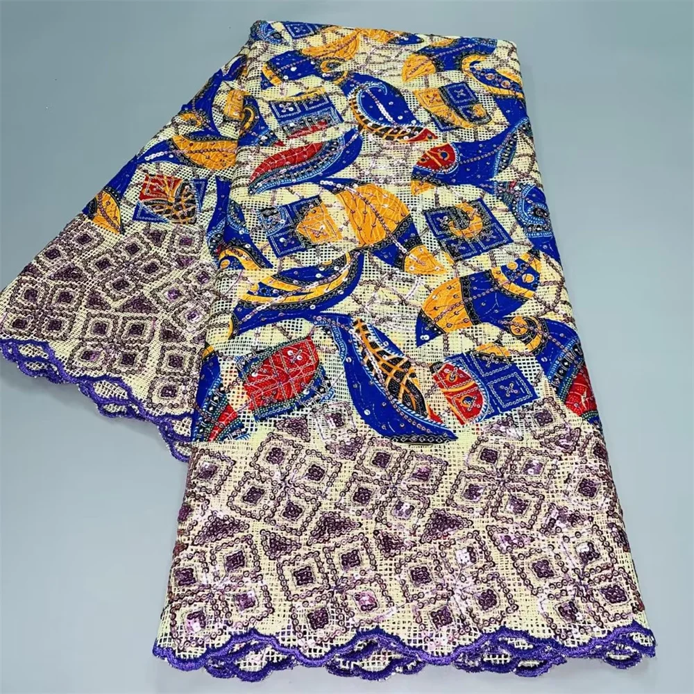 

African Lace Fabric 2022 Mesh Wax Sequins Lace Fabric African Wax Fabrics Lace Embroidery Ankara Wax Fabric For Dress J74-97