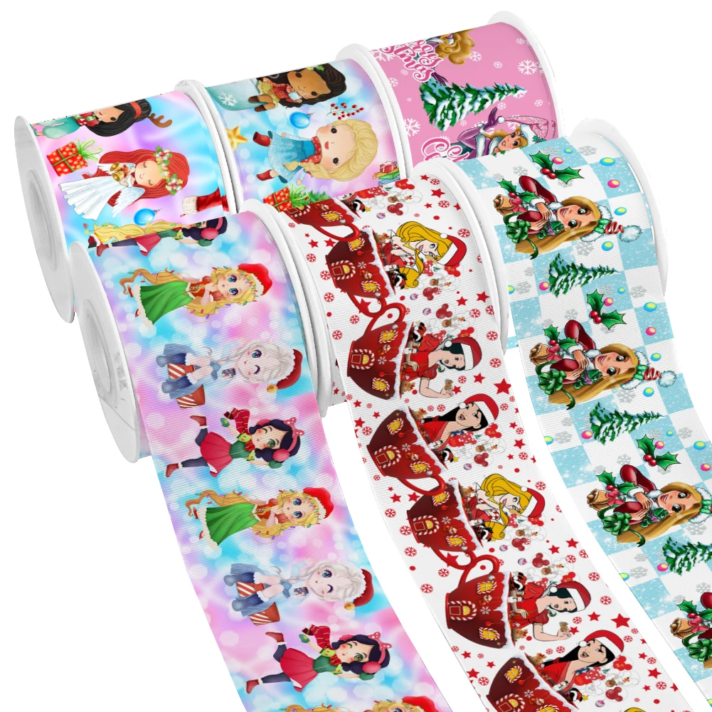 

10 Yards Disney Christmas Ribbon Cartoon Princess Printed Grosgrain Satin Ribbon For Cheer Bows DIY Craft Supplies