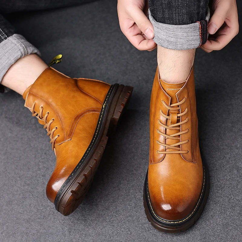 Botas De Cuero De vaca transpirables Para Hombre, zapatos De trabajo Retro De alta calidad, botas cortas De tendencia Para Hombre
