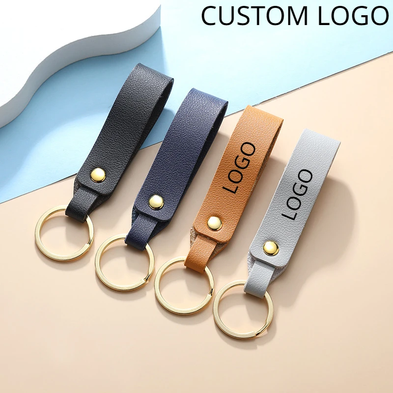 New PU Leather Keychain Storage Ring Belt Lock Small Gift Bag Pull Tab Pendant Car Key Pendant Embossed LOGO custom oem odm fashion bag accessories making metal embossed name plate logo custom engraved metal logo labels for handbags