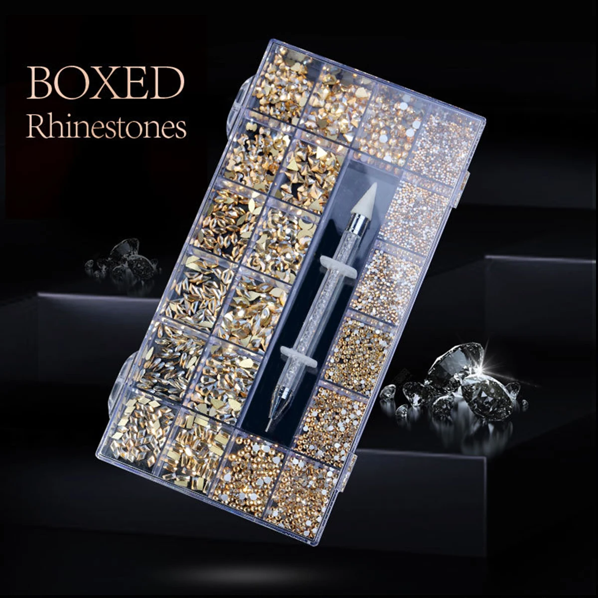 21 Grid Rhinestone Box - DIY Nail Jewelry Set