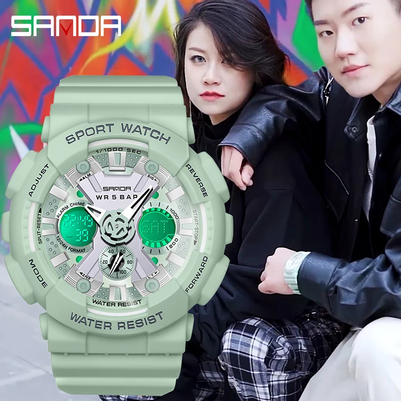 SANDA Brand Fashion Men Watches Sports Military Quartz Watches Men Waterproof S Shock Dual Display Clock Relogio Masculino