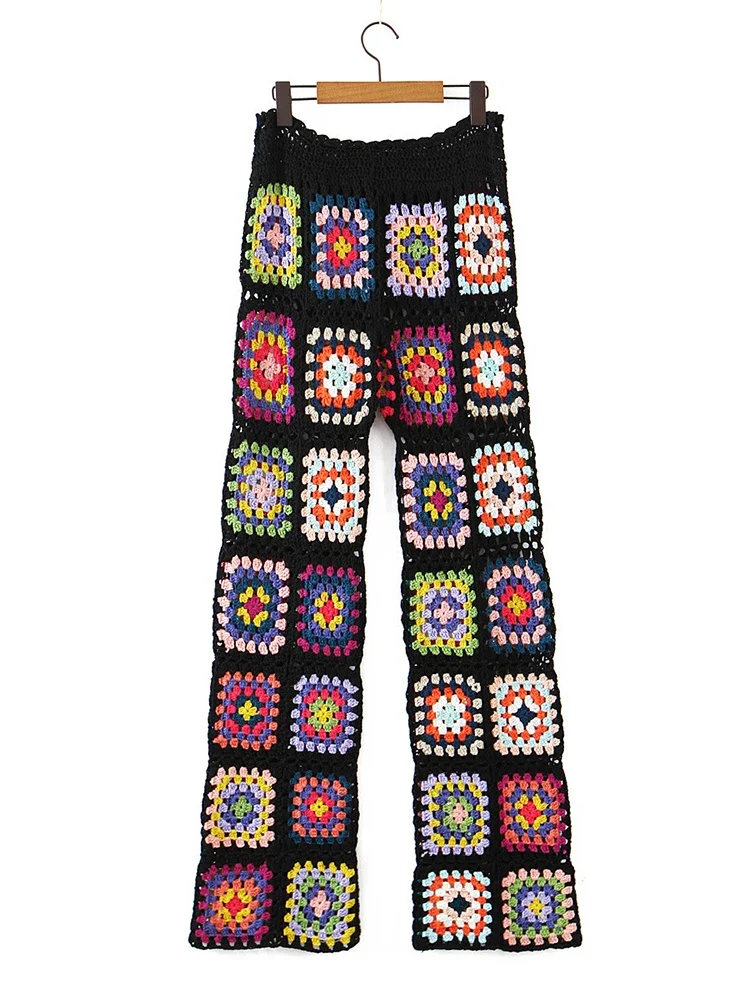 Bohemian Vintage Pants Handmade Crochet Patchwork Pantalones Holiday Sexy Fashion Korean Beach Trousers 2023 New Sand Hawaii Ins