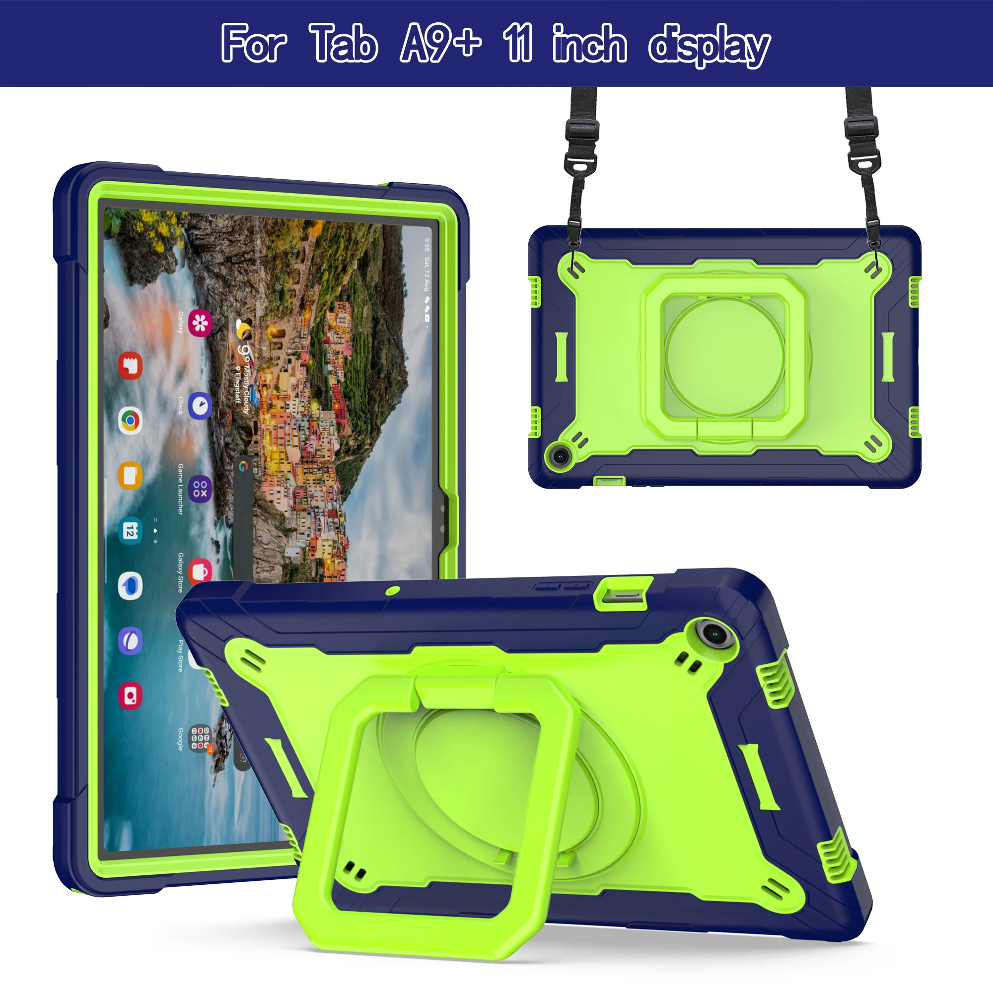 

Handle Grip Rotating Case for Samsung Galaxy Tab A9 Plus SM-X210 SM-X216 X218 11 inch Stand Cover With Shoulder Strap Kids Funda