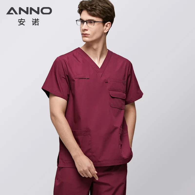 ANNO Multiple Pockets Scrubs Set Work Uniform Hospital Classic Form Foctor Woman Man Nursing Wear Dental Clothing