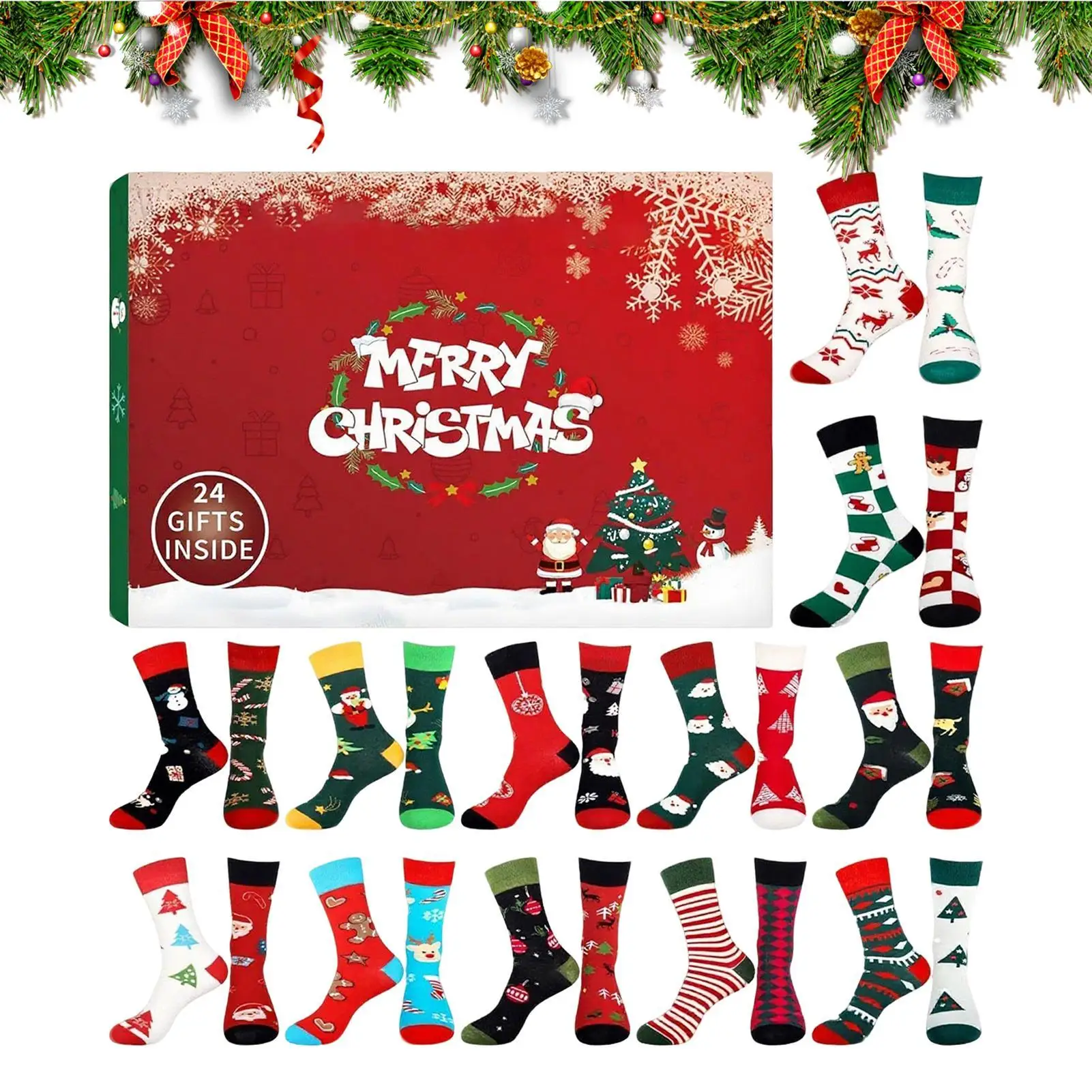 Socks Advent Calendar for Adults Men Women, 12 Pair of Christmas Crew Socks Funny Sock Countdown to 2025 Christmas, 24 Days