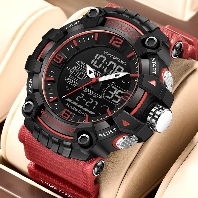LIGE Multifunctional Chrono Digital Watches MensFOXBOX Dual Movement Sport Wristwatch Waterproof Electronic Clock Reloj Hombre