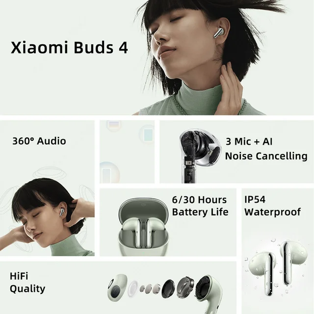 New Xiaomi Buds 4 Wireless Bluetooth Earphone AI Active Noise Cancelling BT 5.3 Earbuds 30 Hour Battery Life HiFi Quality 2