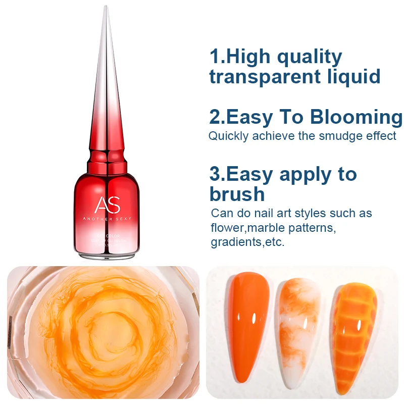 AS Clear Blooming Gel Polish 15ml UV LED Soak Off Nail Art Polish for Spreading Effect Marble Gel Paint Varnish Top Base Coat 5