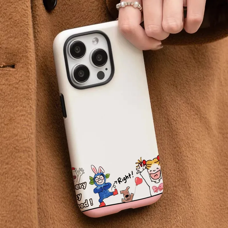 Cartoon Lovely Girl 2-in-1 Protective Phone Case with Film Shell