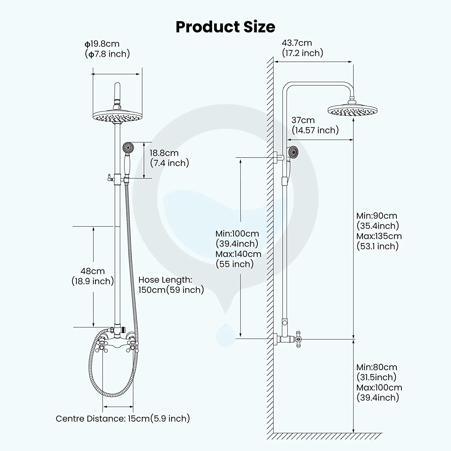 BMQFonanza 20cm Antique Shower Faucet Set with Cross Handle Hand-Held