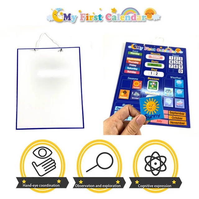 Kids Magnetic Calendar Time Month Date Day Season Weather Learning Chart Board Early Educational Toy for Boys Girls Home School 4