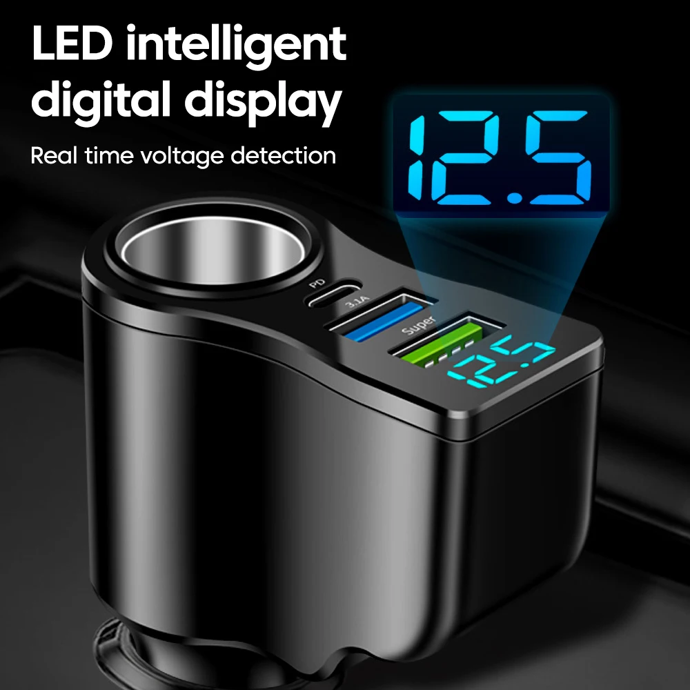 66W 4 Ports multifunctional Car Cigarette Lighter Power Adapter 3.1A Dual USB PD Car Phone Fast Charger iphone Huawei Ipad car phone charger